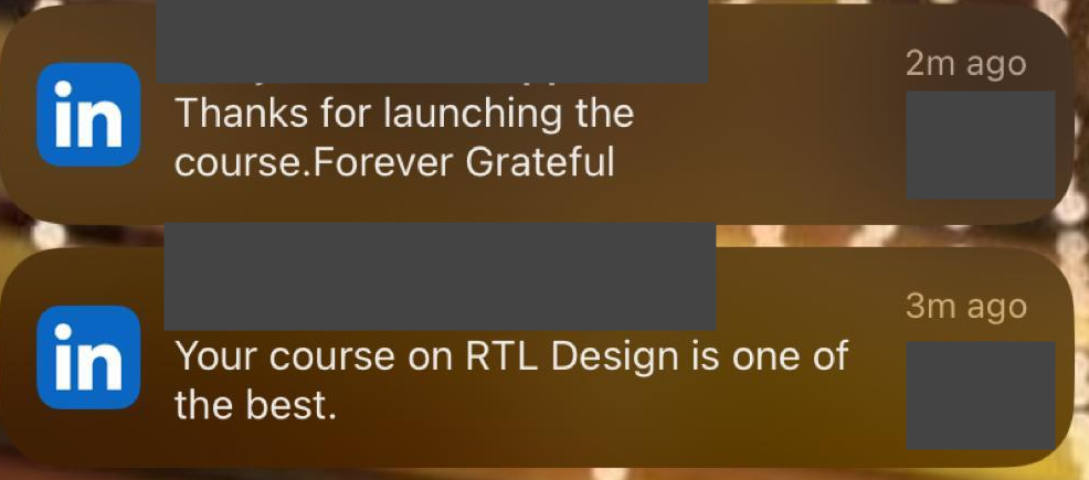 Two LinkedIn messages thanking the instructor for launching the course