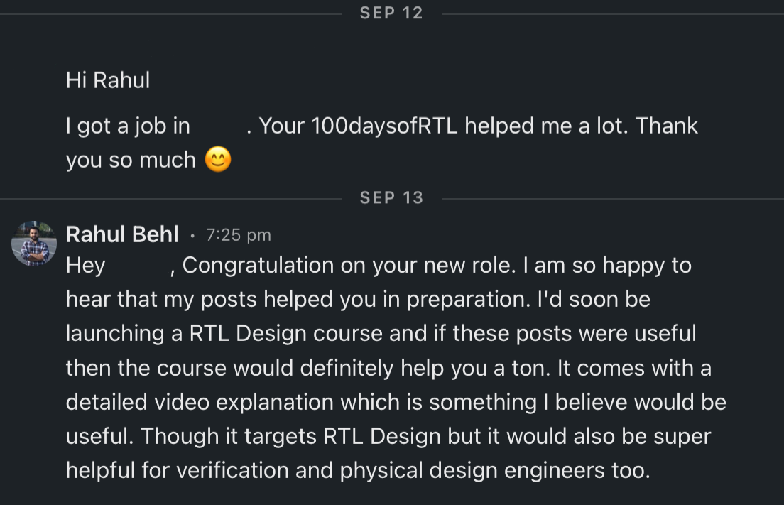 A follower credits the 100daysofRTL series for landing a job