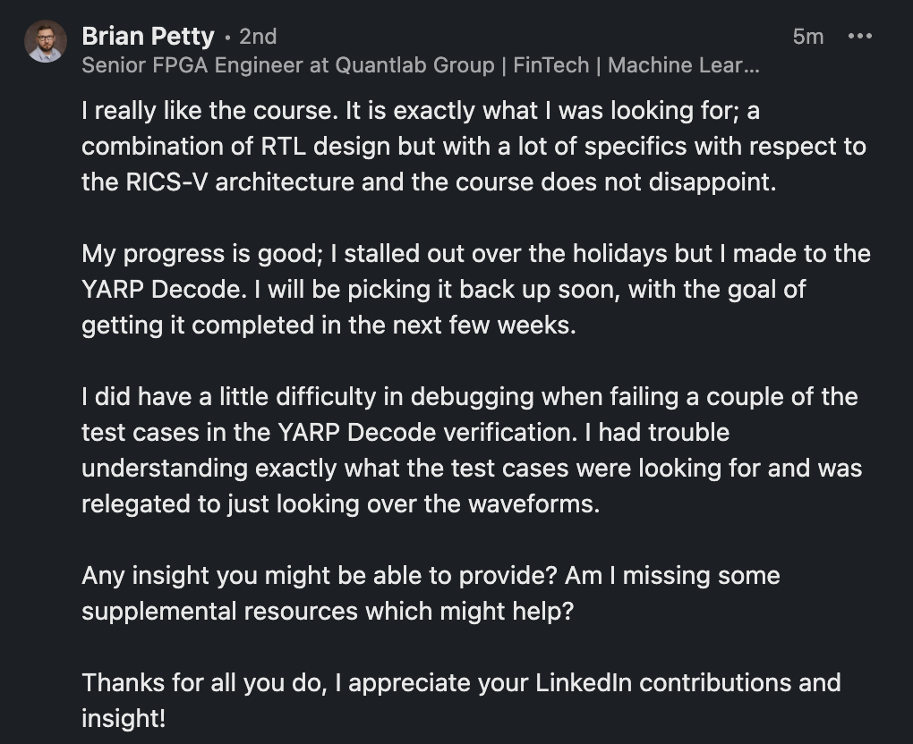 A senior FPGA engineer at Quantlab Group reviews the RISC-V course